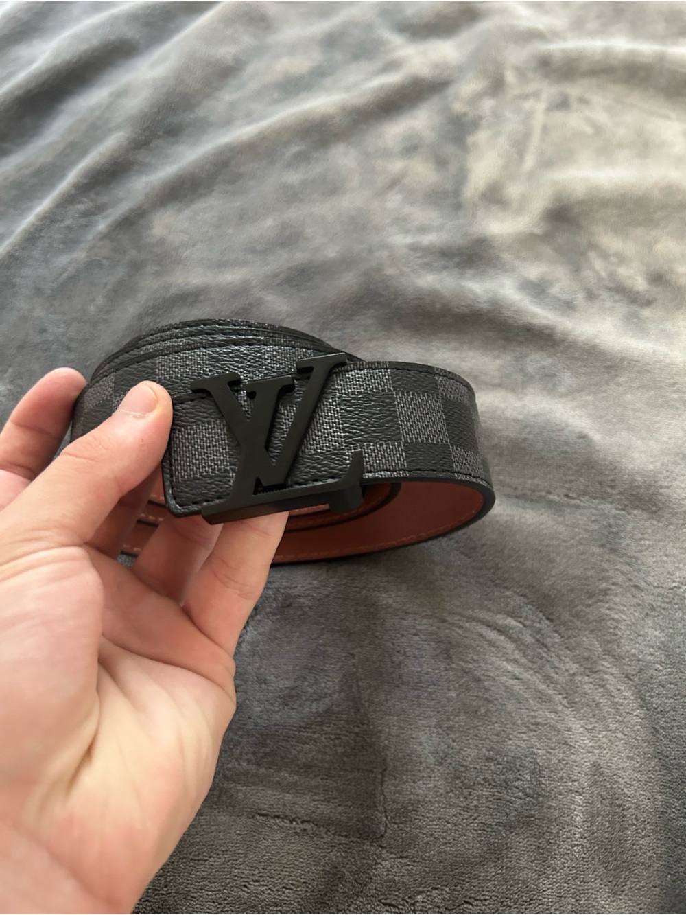 Men's Black Checker Pattern Leather Belt